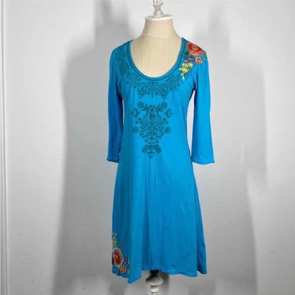 Vintage Johnny Was Turquoise tunic dress ▪️Size Small  100% Cotton - Picture 7 of 7